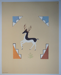 Deer, with mountain terrace below and cloud emblem above by Louis Gonzales