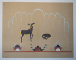 Deer (buck and doe) under cloud crescents and rain pendants by Richard Martinez