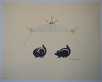 Symbol of the sun rising above the rain cloud, with skunks below by Richard Martinez