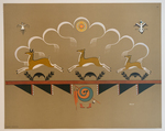 Antelopes running under rainy skies with the signs of the sun, the birds and implements of the chase by Velino Herrera