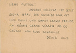 Censored Postcard from Ella Stibitz in Kolin Ghetto to Mother Josefa Stibitz in Theresienstadt Ghetto