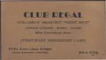 Club Regal Temporary Membership Card ca. 1937