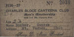 Charles Bloce Canteena Club Membership Card ca. 1937