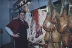 Sam Gilardi, co-owner of Lannings, in meat freezer with meat by Leah Sokolofski