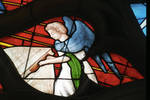 Sens Cathedral, St. Stephen's Cathedral, Angelic Musician Plays Organ, detail of north transept rose window, early 16th century, Rayonnant Gothic stained glass, France. by Stuart Henry Rosenberg