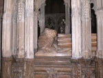 Gloucester Cathedral, Tomb of Edward II, detail of lion at the feet of the effigy, 1330s