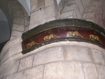 Gloucester Cathedral, detail of capital in nave with rich harts (heraldic emblem for Richard II), painting, late 14th century?
